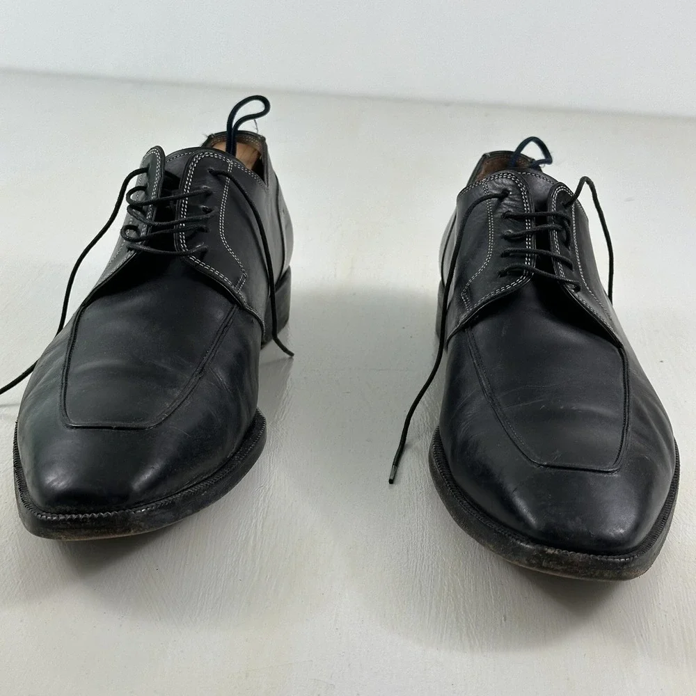 SANTONI Men's Oxford Shoes 10.5 Black‎ Smooth Leather Lace Up Made In Italy $585